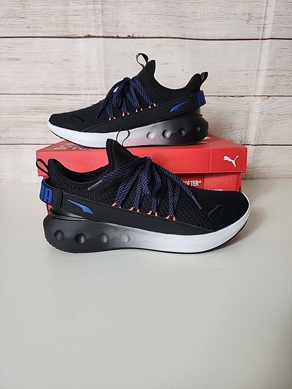 Puma Men Carson Fresh Knit Fade Black Blue Athletic Sneakers Sz M 9 NWT